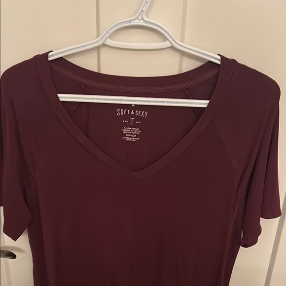 American Eagle Outfitters burgundy, soft and sexy V-Neck Relaxed Tee, size S - Picture 2 of 7